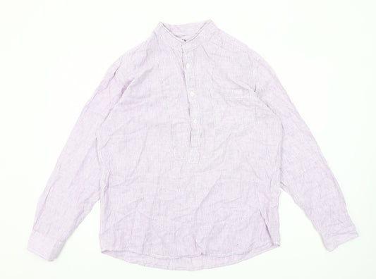 Front view of St Bernard for Dunnes Men’s Lilac Striped Linen Cotton Button-Up Shirt M 38-40"