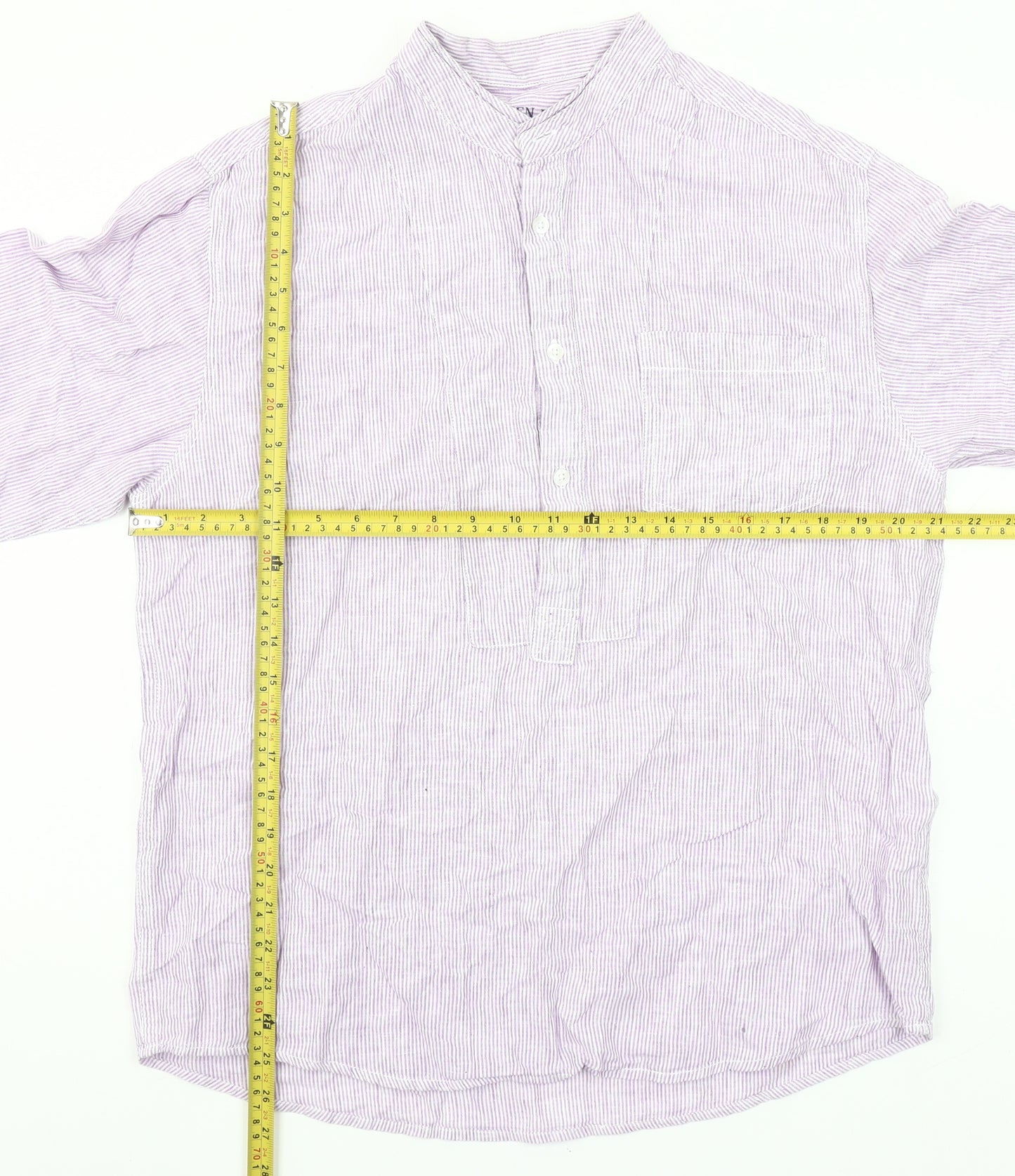 St Bernard for Dunnes Men’s Lilac Striped Linen Cotton Button-Up Shirt M 38-40"