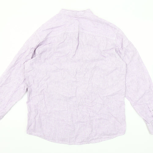 St Bernard for Dunnes Men’s Lilac Striped Linen Cotton Button-Up Shirt M 38-40"
