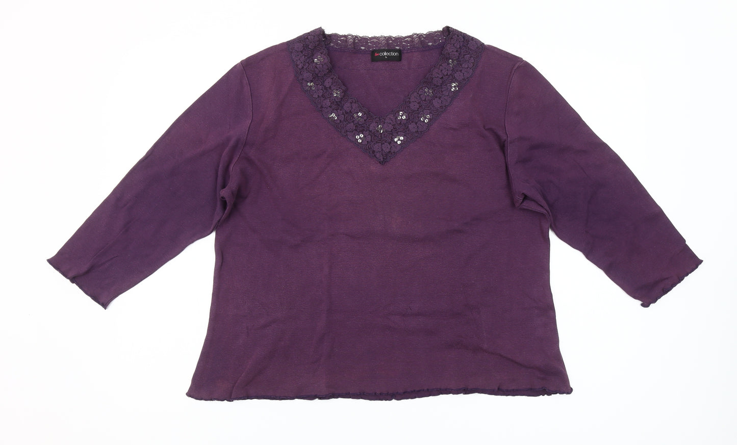 bm collection Women's Purple Lace V-Neck 3/4 Sleeve Cotton Blouse Size L