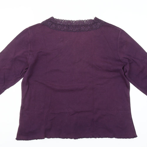 bm collection Women's Purple Lace V-Neck 3/4 Sleeve Cotton Blouse Size L