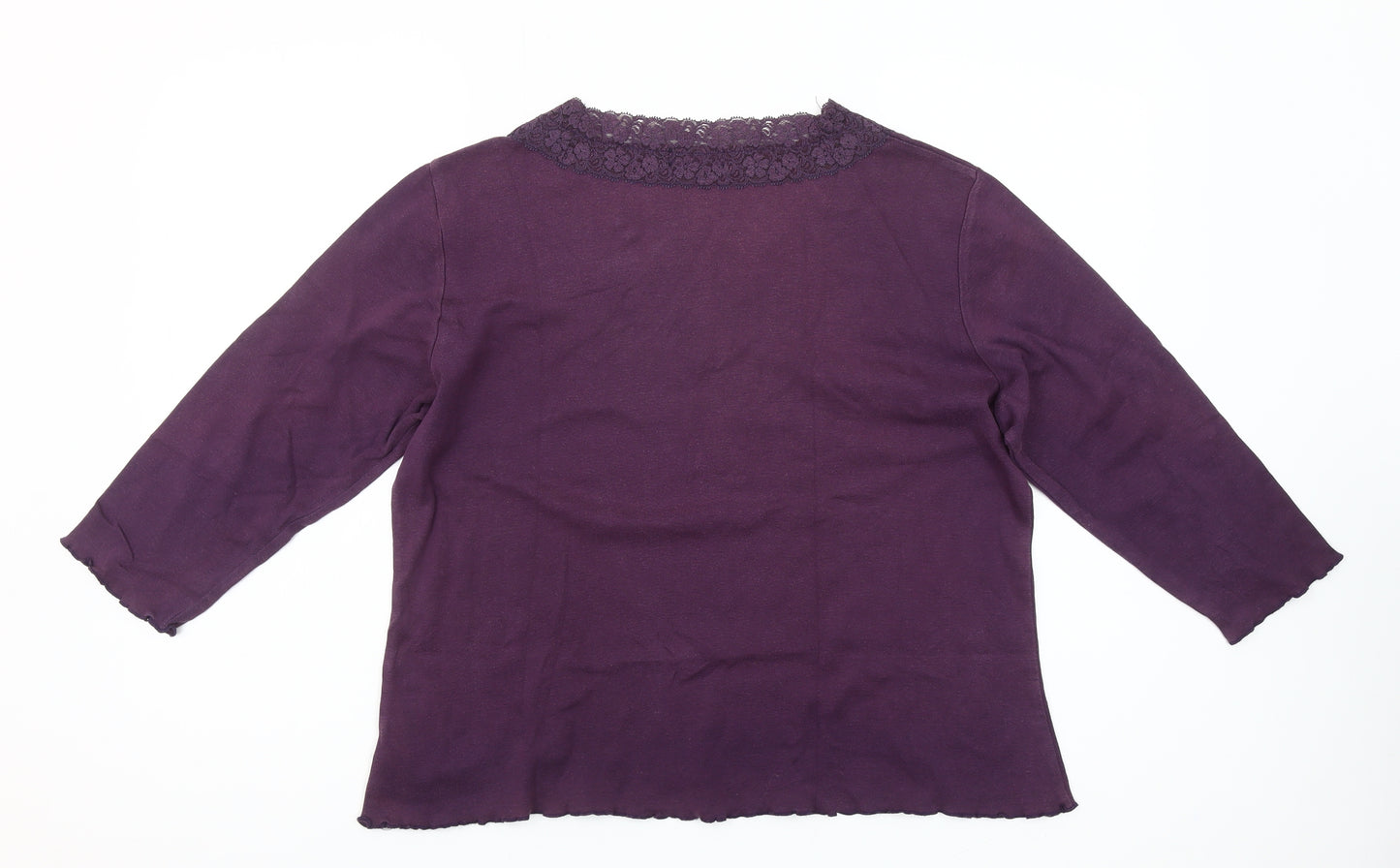 bm collection Women's Purple Lace V-Neck 3/4 Sleeve Cotton Blouse Size L