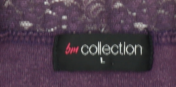 bm collection Women's Purple Lace V-Neck 3/4 Sleeve Cotton Blouse Size L