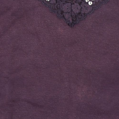 bm collection Women's Purple Lace V-Neck 3/4 Sleeve Cotton Blouse Size L