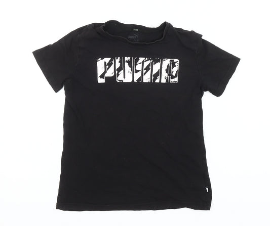 Puma Girls Black Logo Graphic T-Shirt 10-11 Years Short Sleeve Casual Top