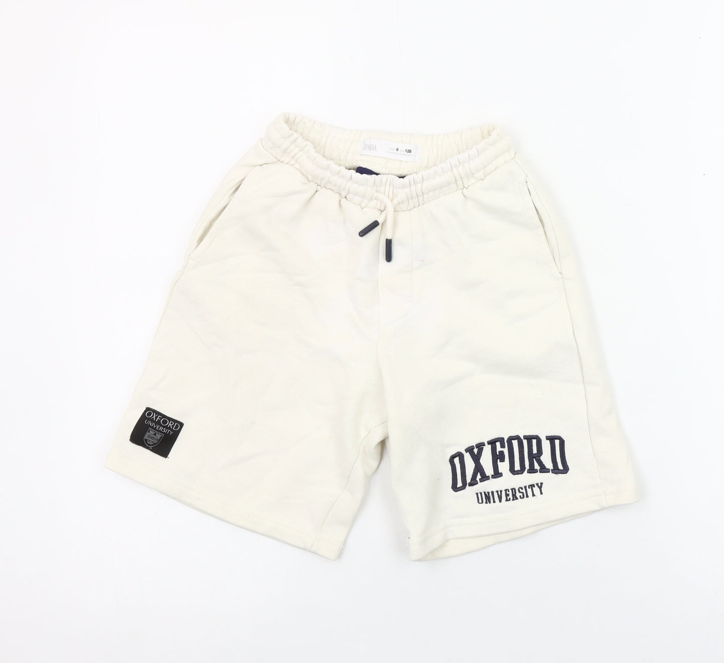 Zara Boys Ivory Oxford University Sweat Shorts Size 8 Years