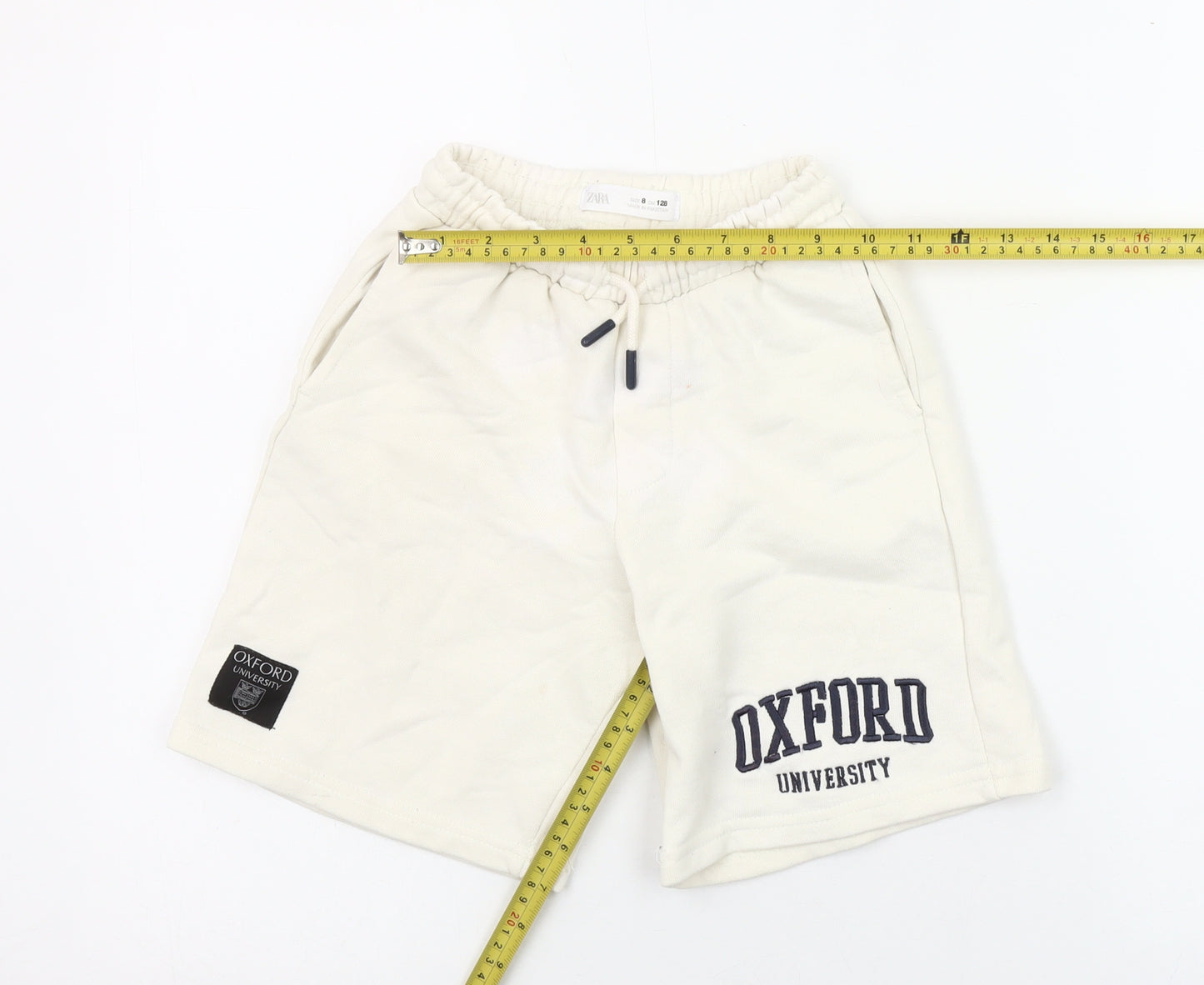 Zara Boys Ivory Oxford University Sweat Shorts Size 8 Years