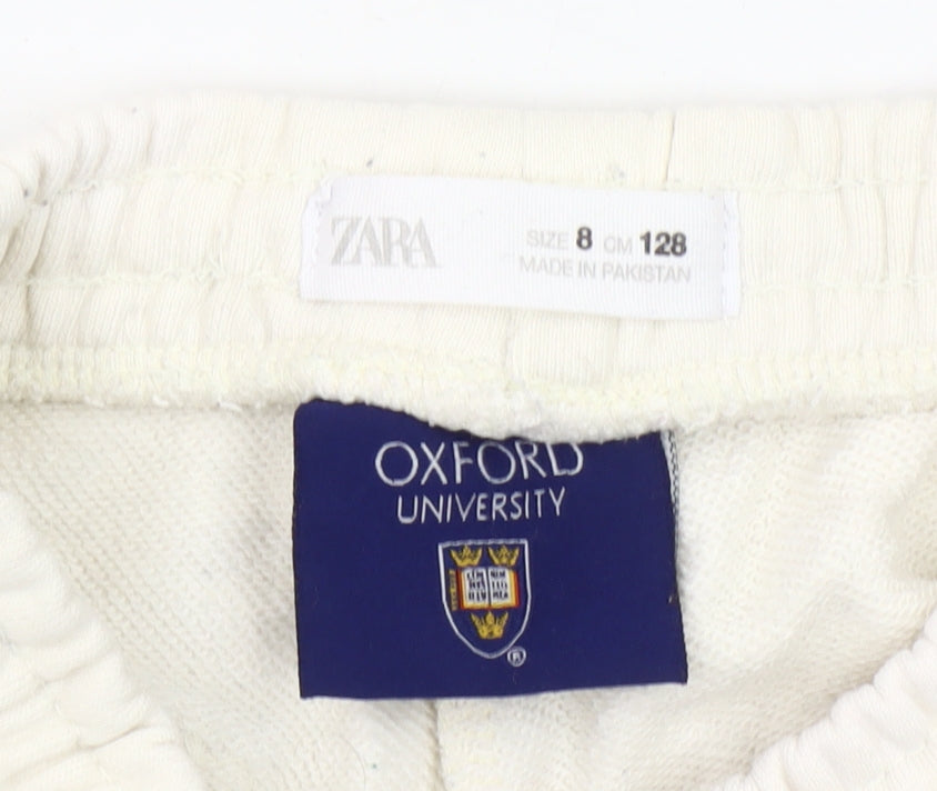 Zara Boys Ivory Oxford University Sweat Shorts Size 8 Years