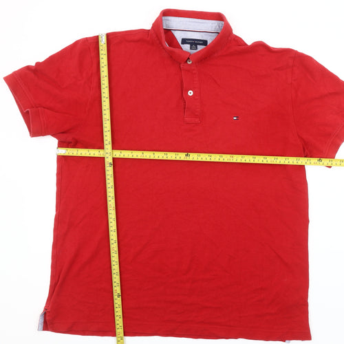 Tommy Hilfiger Men's Red Cotton Short Sleeve Polo Shirt XL