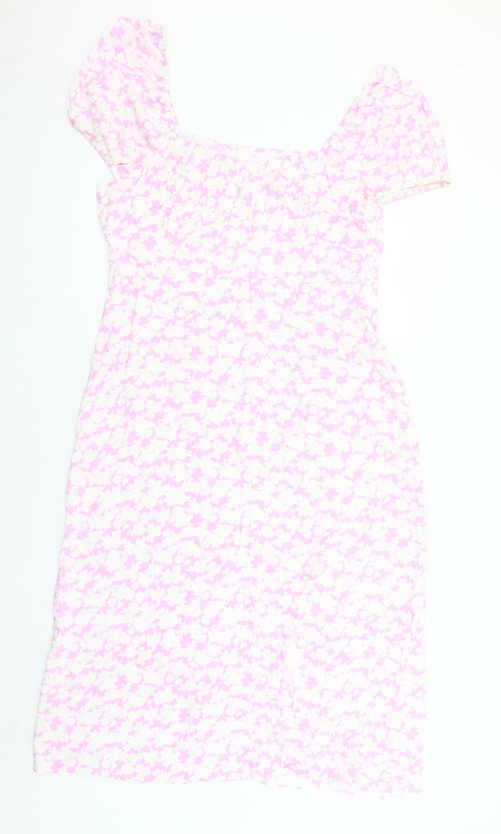 Primark Women’s Pink Floral Bodycon Dress Size 16 Short Sleeve