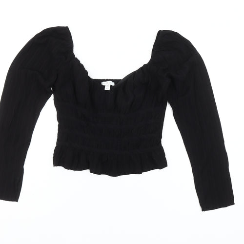 Topshop Women Black Size 10 Cropped Long Sleeve Blouse