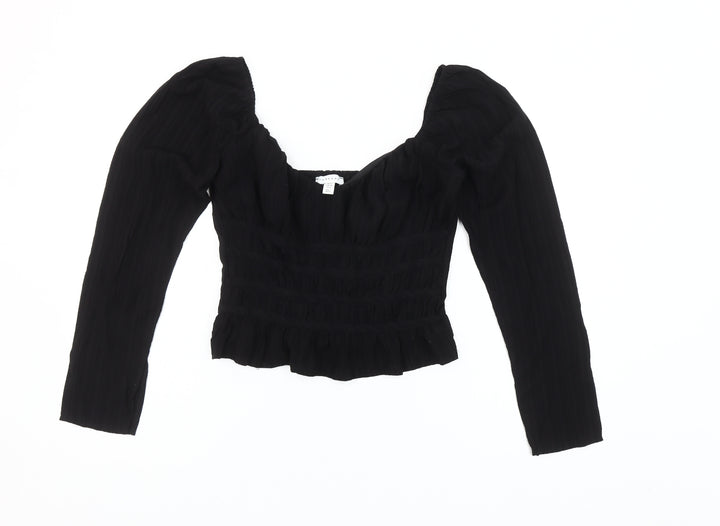Topshop Women Black Size 10 Cropped Long Sleeve Blouse