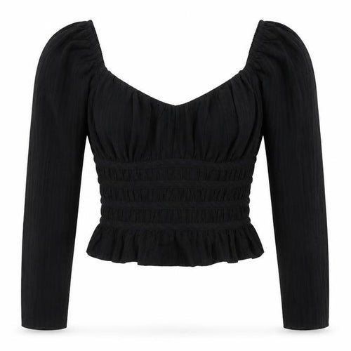 Topshop Women Black Size 10 Cropped Long Sleeve Blouse