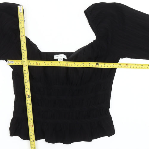 Topshop Women Black Size 10 Cropped Long Sleeve Blouse