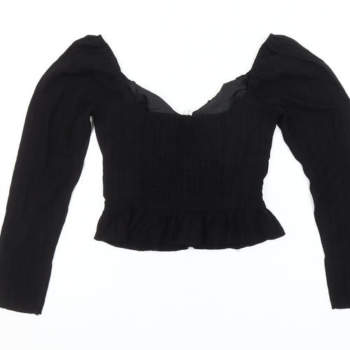 Topshop Women Black Size 10 Cropped Long Sleeve Blouse