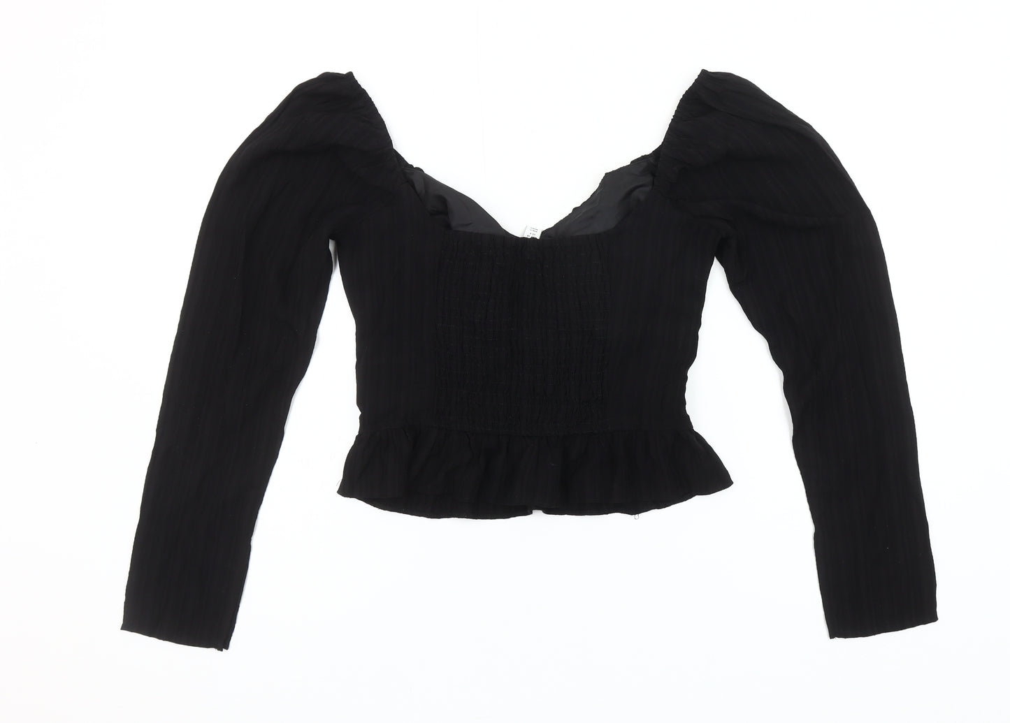 Topshop Women Black Size 10 Cropped Long Sleeve Blouse
