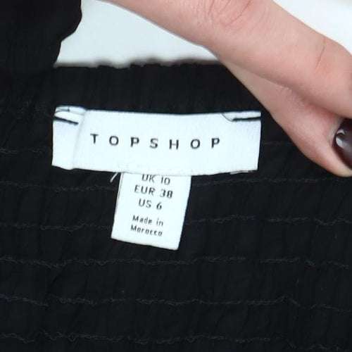 Topshop Women Black Size 10 Cropped Long Sleeve Blouse
