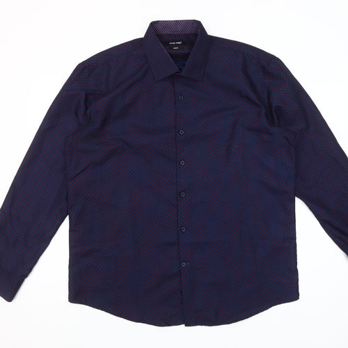 Nine West Men's Blue Geometric Slim Fit Long Sleeve Button-Up Shirt Size L