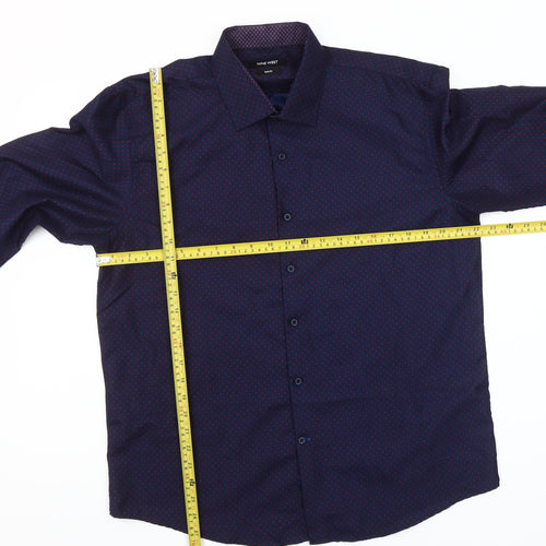 Nine West Men's Blue Geometric Slim Fit Long Sleeve Button-Up Shirt Size L