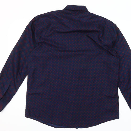 Nine West Men's Blue Geometric Slim Fit Long Sleeve Button-Up Shirt Size L