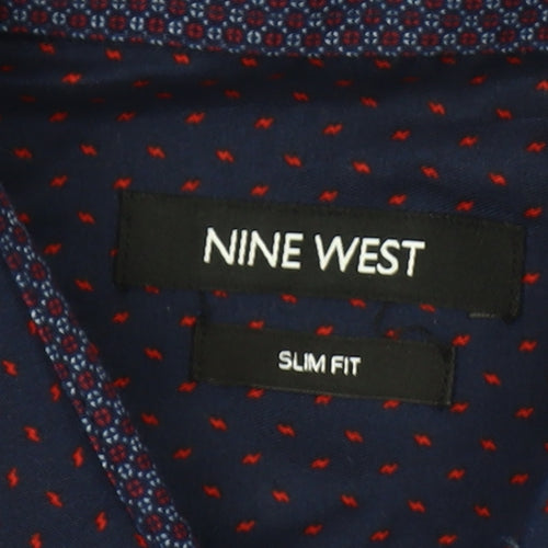 Nine West Men's Blue Geometric Slim Fit Long Sleeve Button-Up Shirt Size L