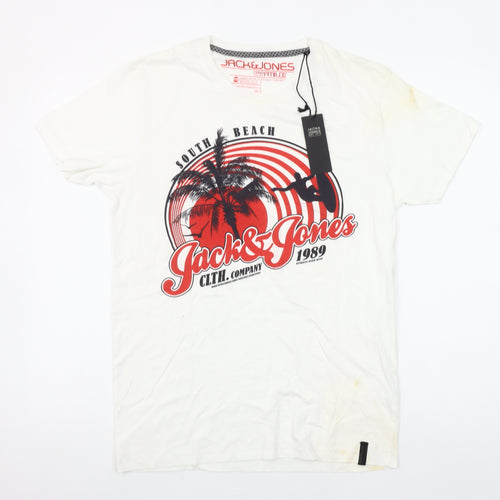 Jack & Jones Men's White South Beach Graphic T-Shirt Size L