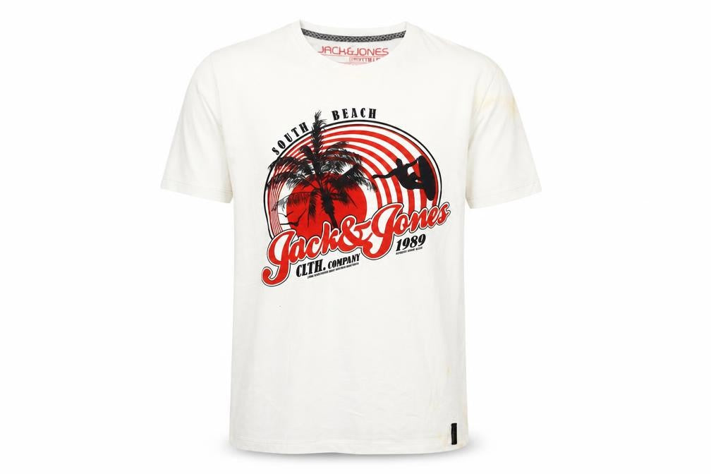 Jack & Jones Men's White South Beach Graphic T-Shirt Size L