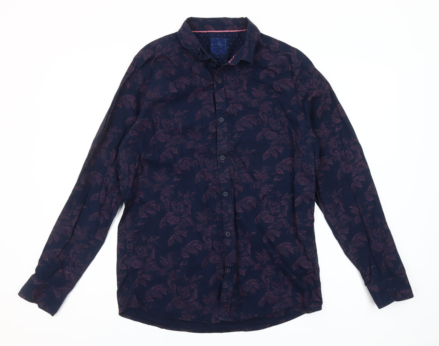 Step & Jilly Men's Blue Floral Cotton Long Sleeve Classic Fit Shirt Size M
