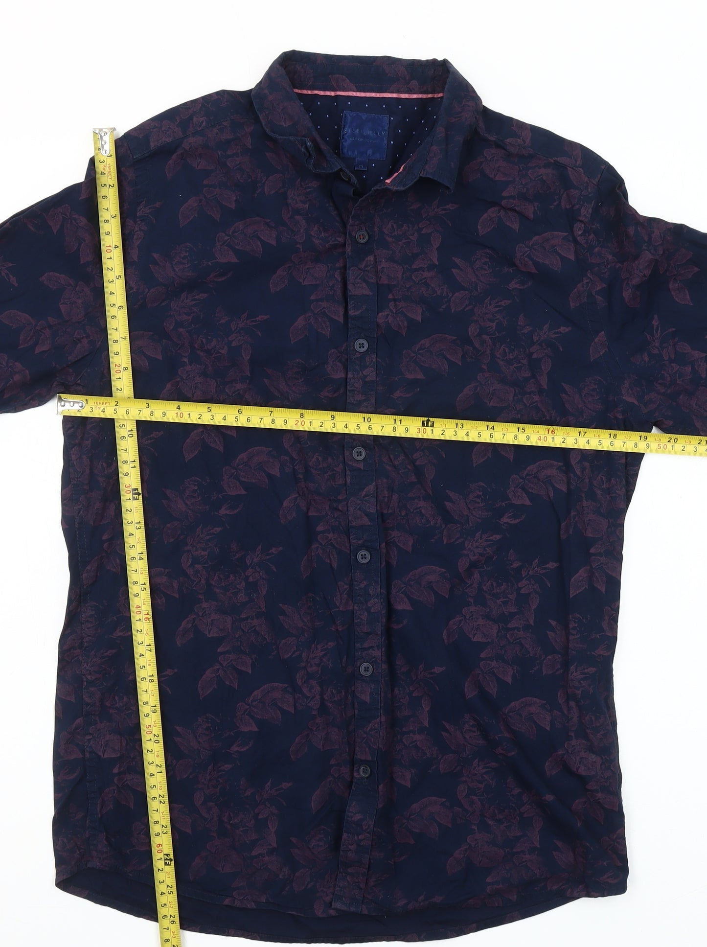 Step & Jilly Men's Blue Floral Cotton Long Sleeve Classic Fit Shirt Size M