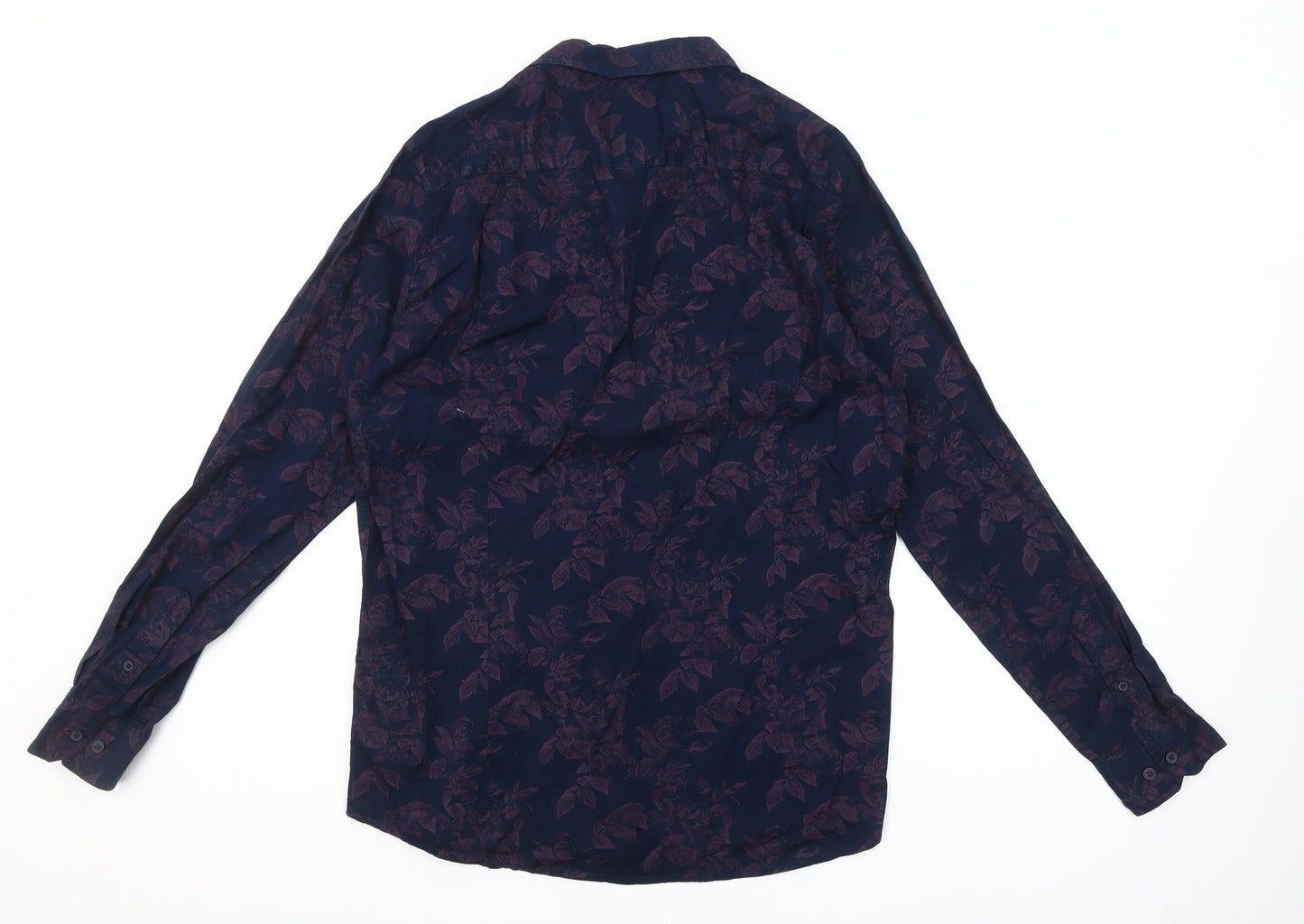 Step & Jilly Men's Blue Floral Cotton Long Sleeve Classic Fit Shirt Size M