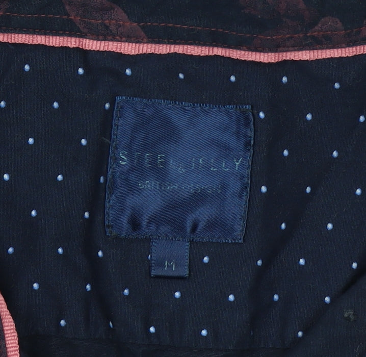 Step & Jilly Men's Blue Floral Cotton Long Sleeve Classic Fit Shirt Size M