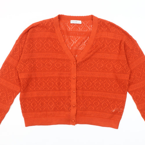 Gallery Women’s Orange V-Neck Knit Cardigan Size L
