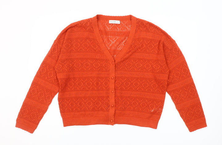 Gallery Women’s Orange V-Neck Knit Cardigan Size L
