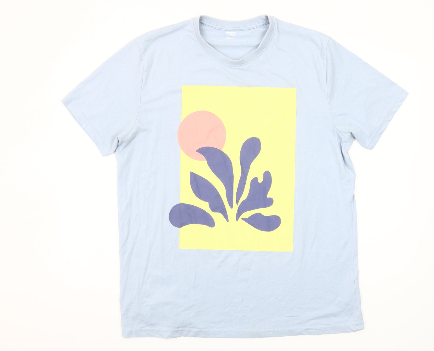 Dunnes Stores Men's Light Blue Art Print Regular Fit T-Shirt Size L