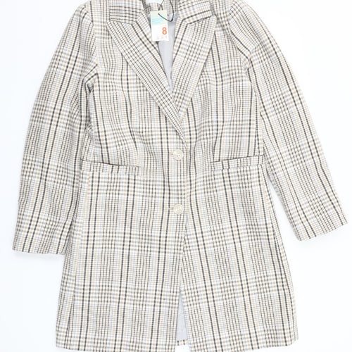 Primark Women Beige Check Mid-Length Coat Size 8 Classic Style