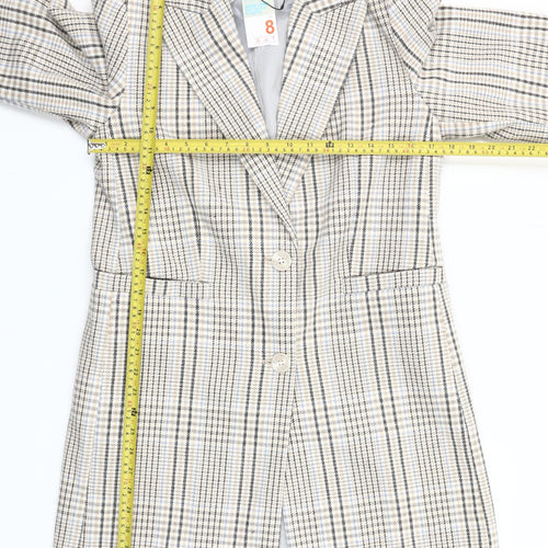 Primark Women Beige Check Mid-Length Coat Size 8 Classic Style