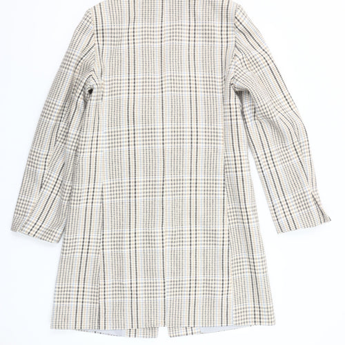 Primark Women Beige Check Mid-Length Coat Size 8 Classic Style