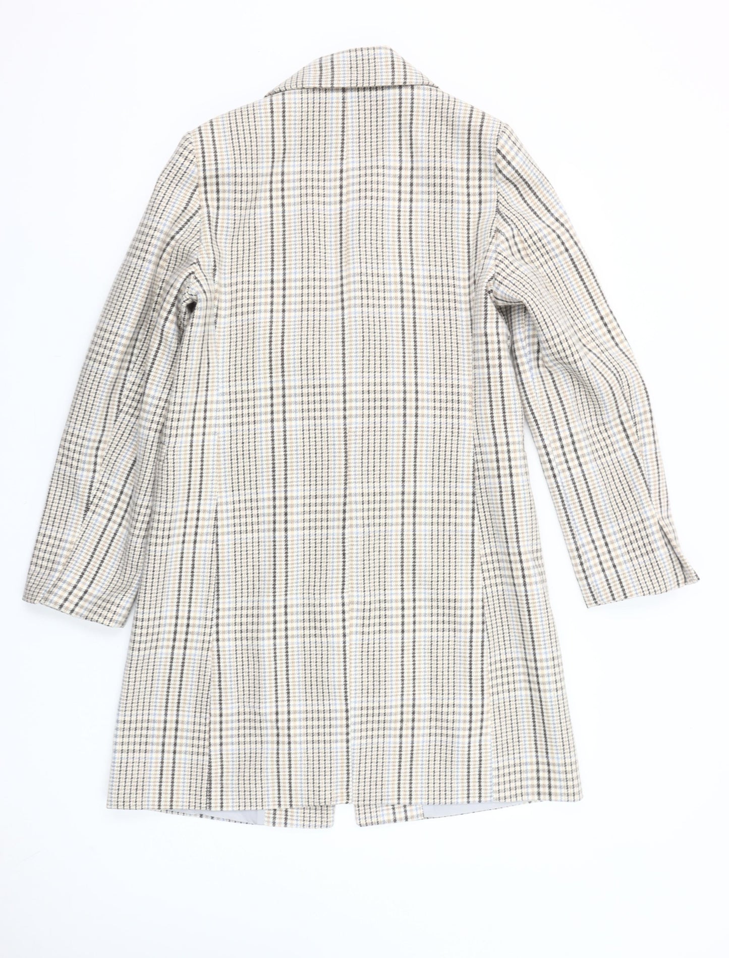 Primark Women Beige Check Mid-Length Coat Size 8 Classic Style