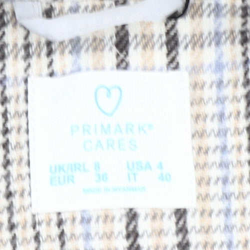 Primark Women Beige Check Mid-Length Coat Size 8 Classic Style