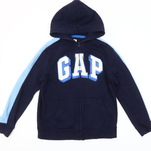 GAP Kids Girls Blue Full Zip Hoodie 10-11 Years Logo Fleece Sweatshirt
