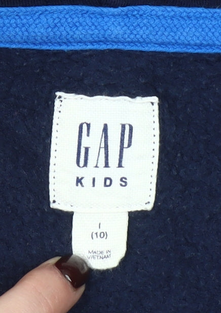 GAP Kids Girls Blue Full Zip Hoodie 10-11 Years Logo Fleece Sweatshirt