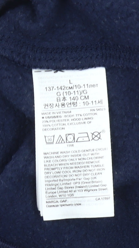 GAP Kids Girls Blue Full Zip Hoodie 10-11 Years Logo Fleece Sweatshirt