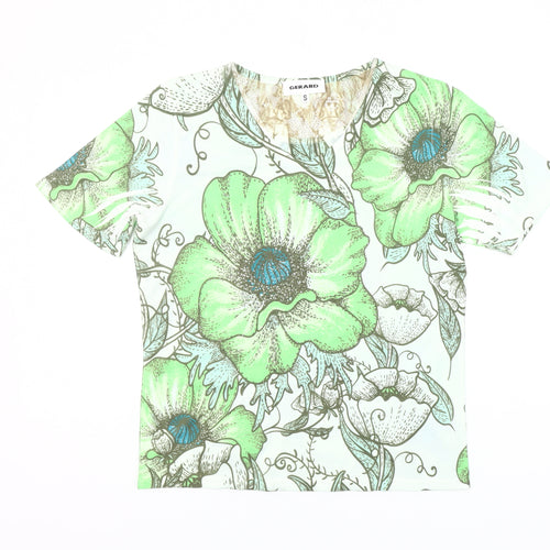 Gerard Womens Green Floral V-Neck Short Sleeve T-Shirt Size S