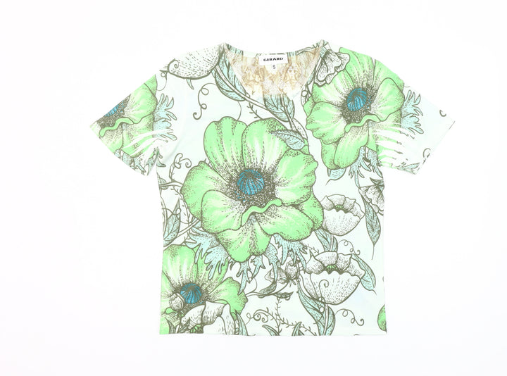 Gerard Womens Green Floral V-Neck Short Sleeve T-Shirt Size S