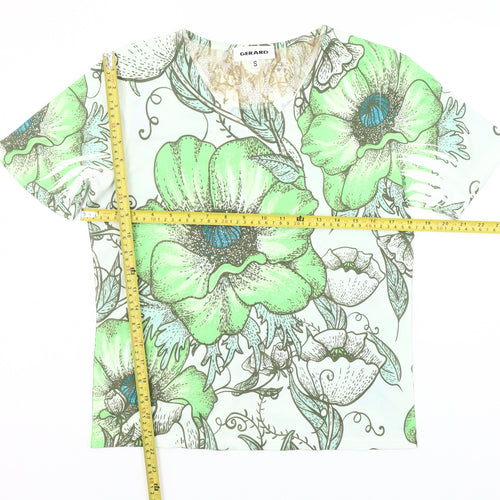 Gerard Womens Green Floral V-Neck Short Sleeve T-Shirt Size S