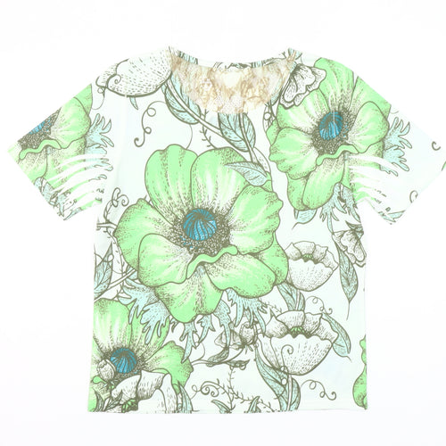 Gerard Womens Green Floral V-Neck Short Sleeve T-Shirt Size S