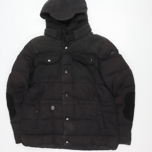 Feraud Jeans Women's Black Puffer Jacket L Hooded Winter Coat