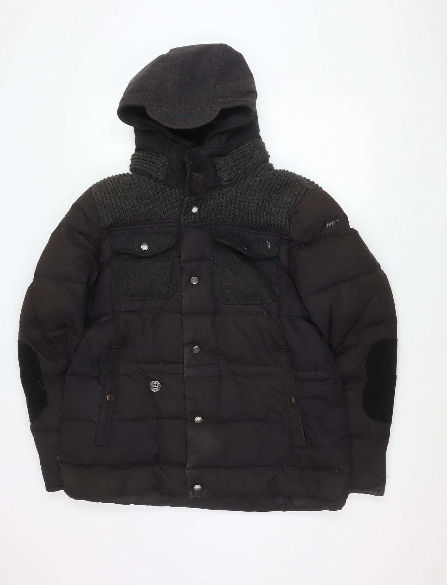 Feraud Jeans Women's Black Puffer Jacket L Hooded Winter Coat