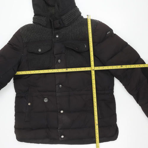 Feraud Jeans Women's Black Puffer Jacket L Hooded Winter Coat