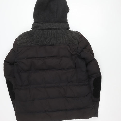 Feraud Jeans Women's Black Puffer Jacket L Hooded Winter Coat